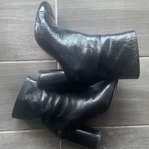 Zara cap toe boot patent black leather with silver cap